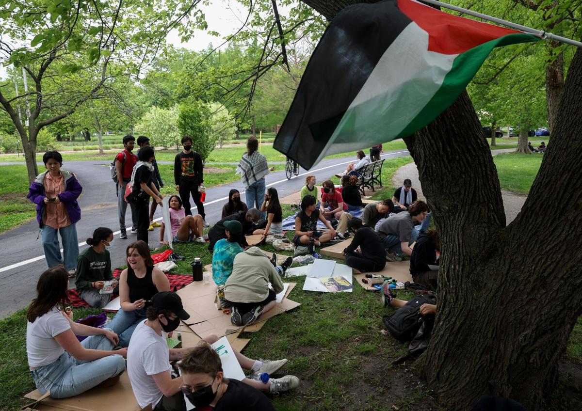Washington University students, supporters create art day after arrests
