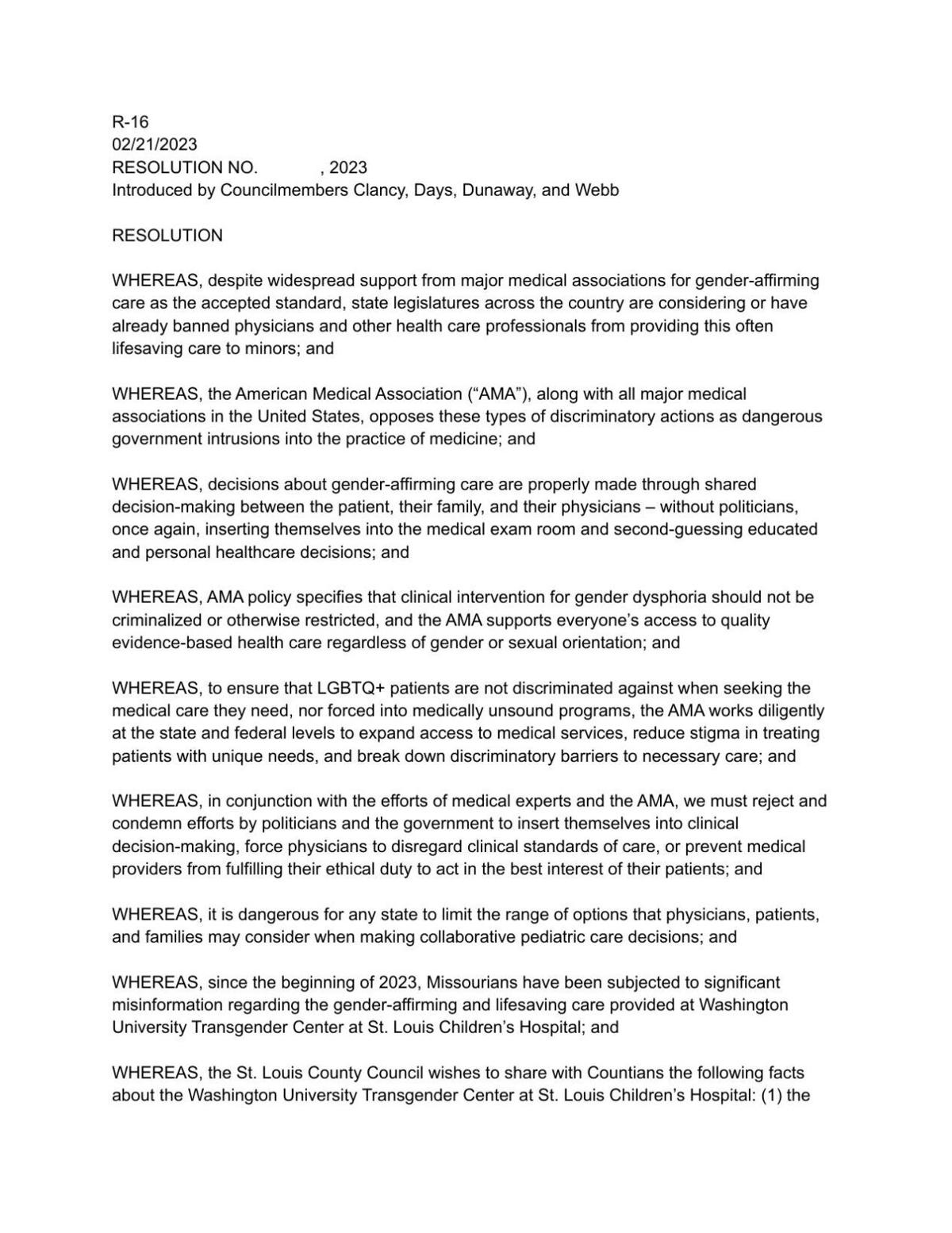St. Louis County Council gender-affirming care resolution