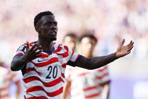Folarin Balogun of the U.S. celebrates scoring a goal on July 1, 2026.