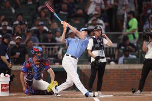 Jul 14, 2025; Atlanta, GA, USA; Argyle High School player Grady Emerson during the 2025 Home Run Derby at Truist Park. Mandatory Credit: Brett Davis-Imagn Images