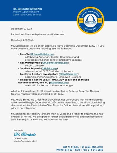 SLPS letter to staff