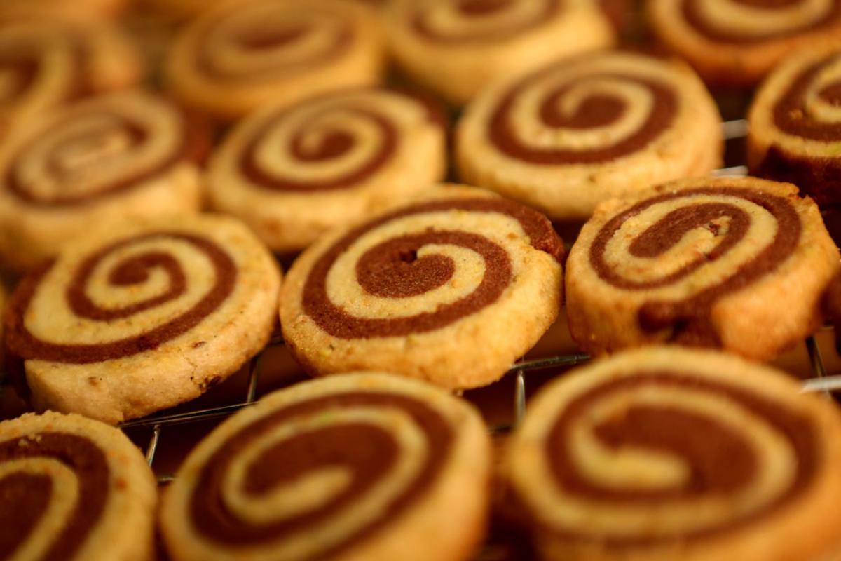 Holiday cookies, chocolate-pistachio spiral cookies