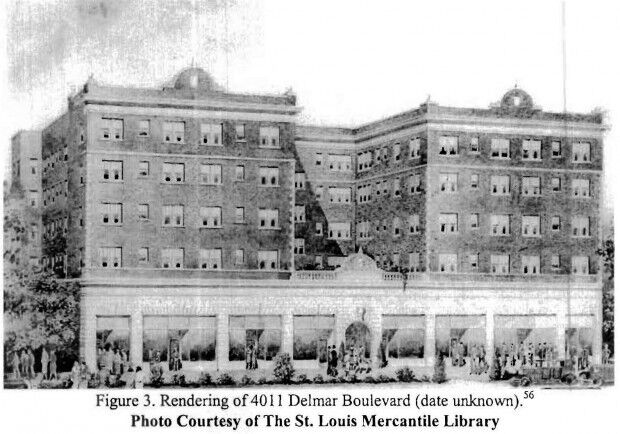Early image, date unknown, of 4011 Delmar building, completed in 1928