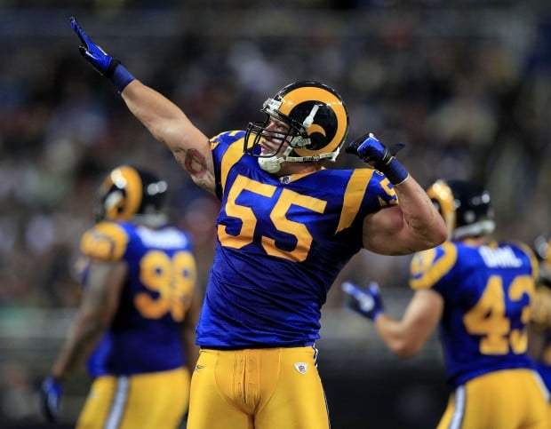 September 12, 2010: St. Louis Rams linebacker James Laurinaitis (55),  cornerback Ronald Bartell (24), and safety Craig Dahl (43) celebrate after  Bartell makes a big play during the Arizona Cardinals 17-13 victory