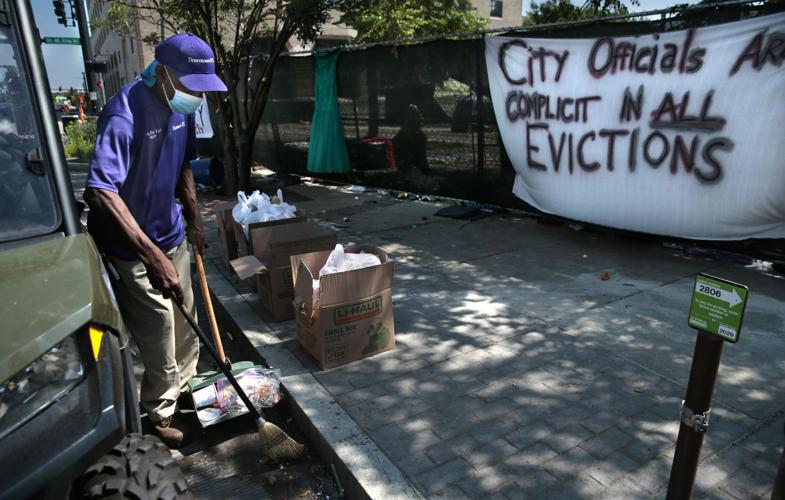 Tent camp on Interco Plaza still standing