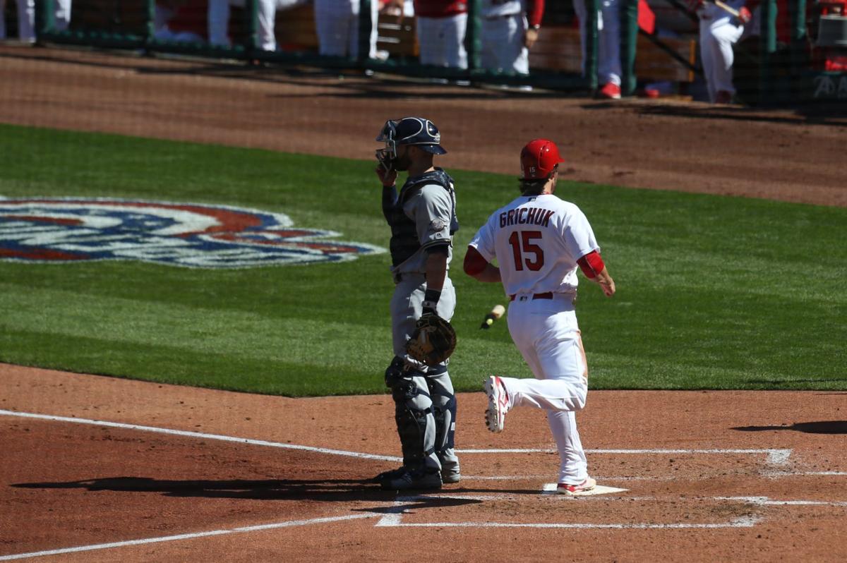 Game action from the Cardinals' home opener against the Brewers St