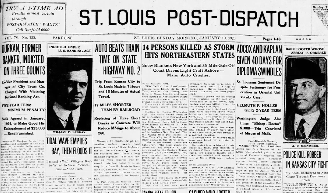 stltoday.com - Post-Dispatch archives - See the Jan. 10, 1926, front page: Auto beats train time on state Highway No. 2