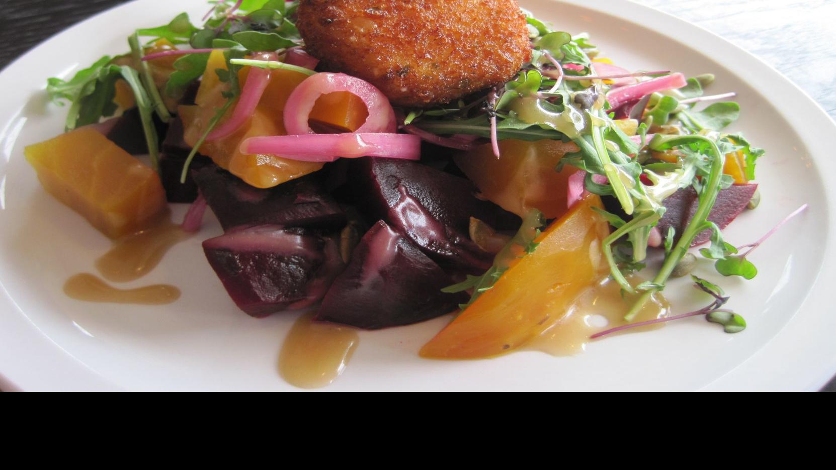 Special Request Edibles Essentials Beet Salad Is Topped With Goat Cheese Fritter Food And Cooking Stltoday Com