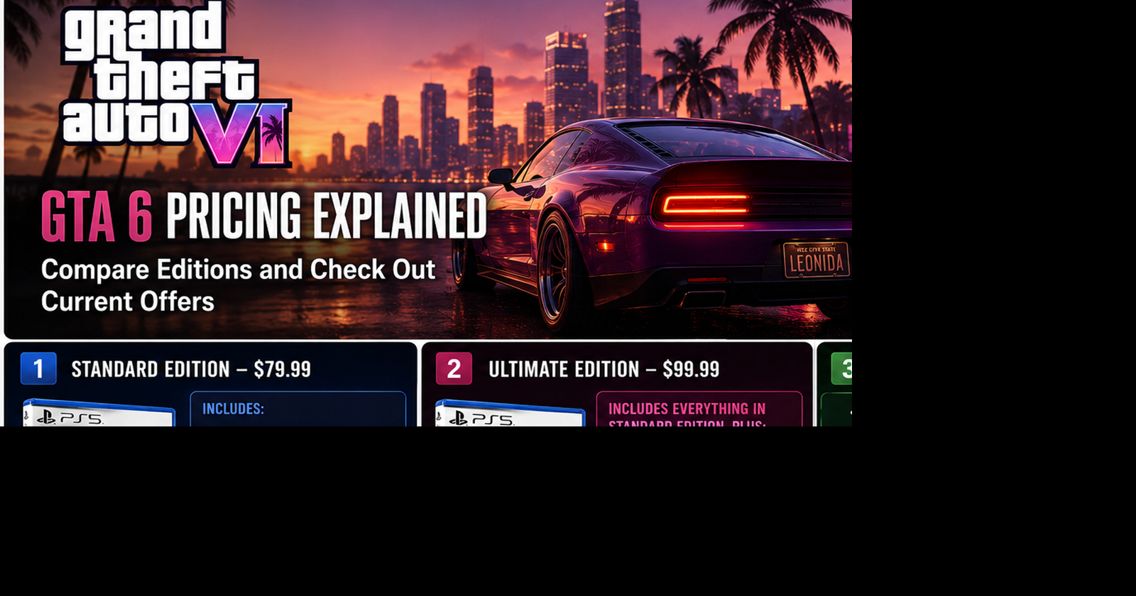 GTA 6 Pricing Explained: Editions, Prices and G2A.COM Options Grand Theft Auto VI launches on November 19, 2026, for PlayStation 5 and Xbox Series X|S. In the United States, the Standard Edition costs $79.99, while the Ultimate Edition is priced at $99.99. Players can also buy the Ultimate Edition Upgrade separately for $20. Contributor content by Tom White 3 min to read
