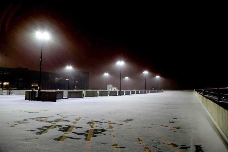 Snow on parking garage deck