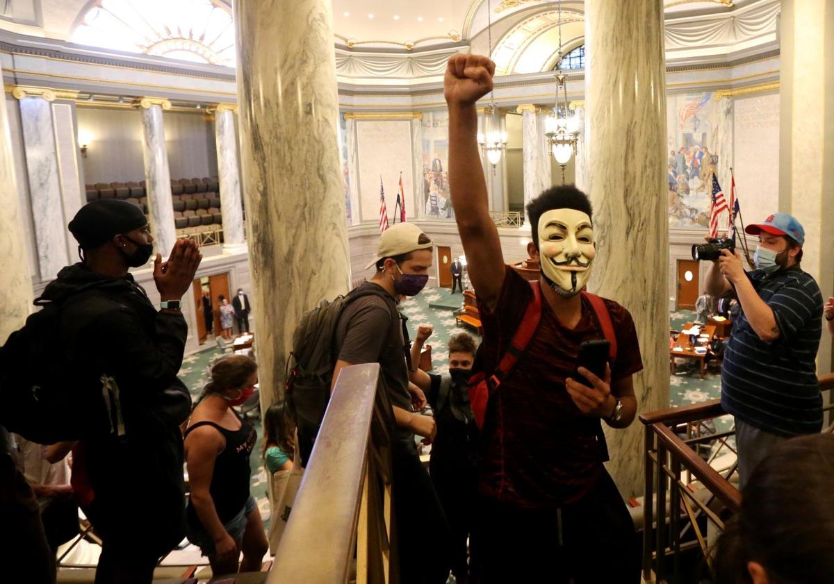 Demonstrators protest crime bill inside Senate
