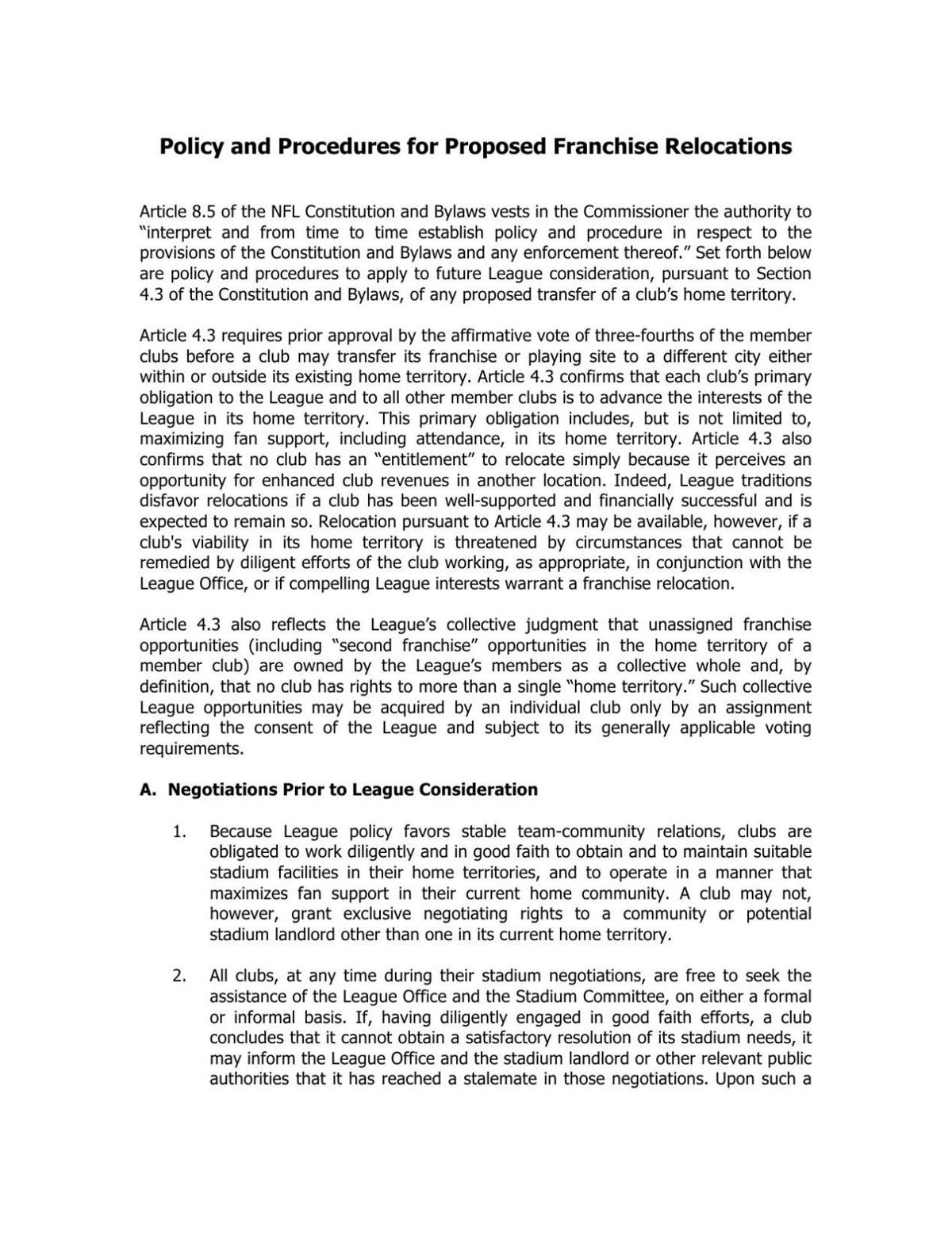 Pdf Nfl Relocation Guidelines Professional Football Stltoday Com