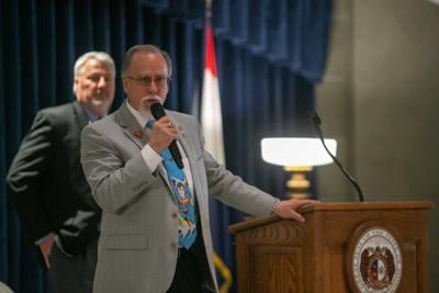Doug Frank and republican representatives speak at Missouri State Capitol