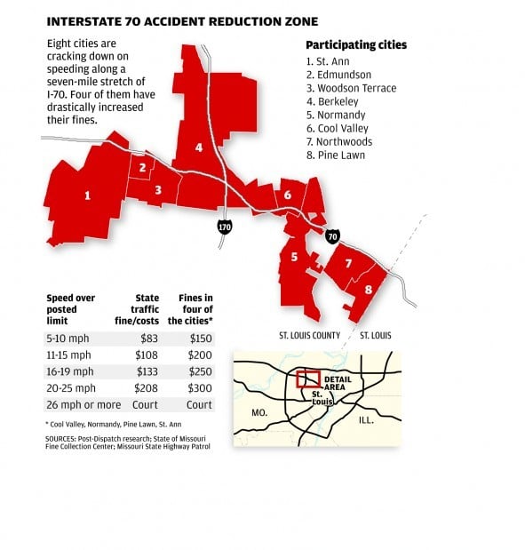 Missouri Speed Limit Map St. Louis County cities tag speeders with heavy fines on I 70 