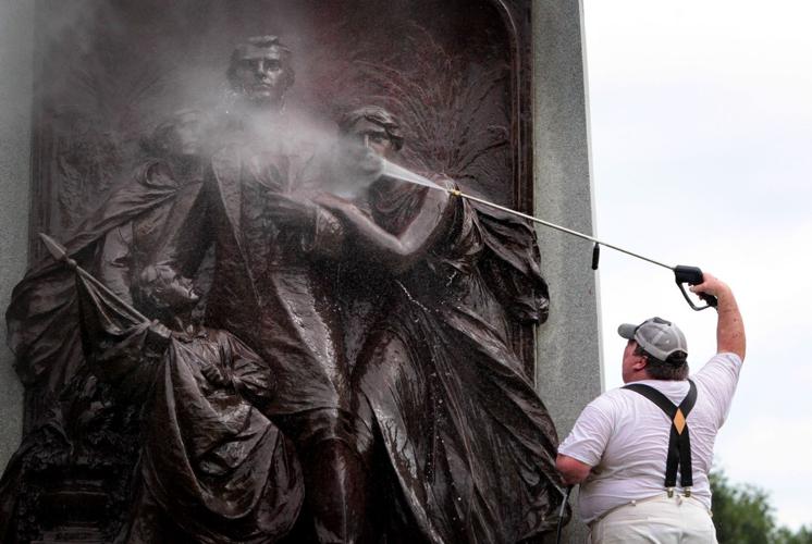 Confederate memorial in Forest Park marked with paint