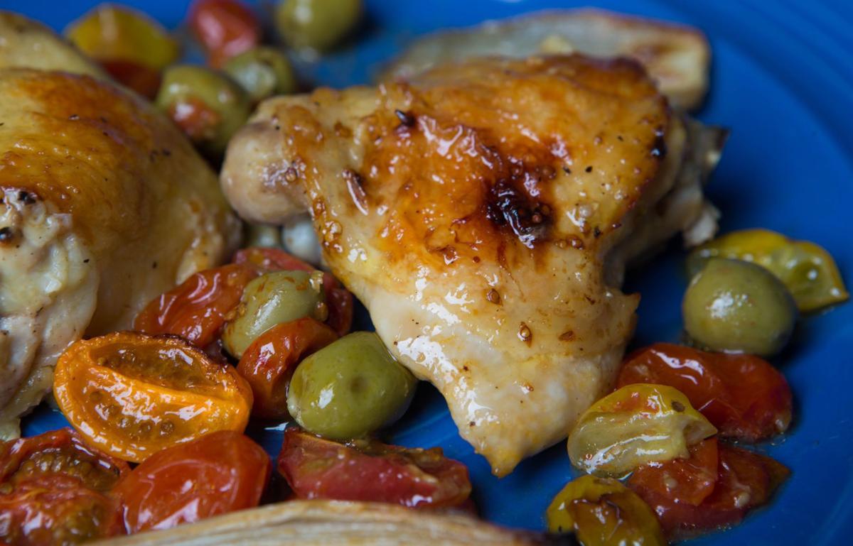 Martha Stewart's Roasted Chicken Thighs with Tomatoes, Olives and Feta