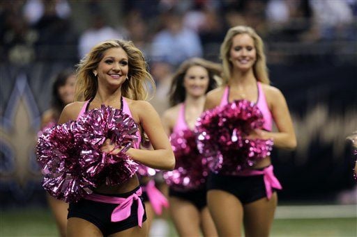 NFL cheerleaders think pink