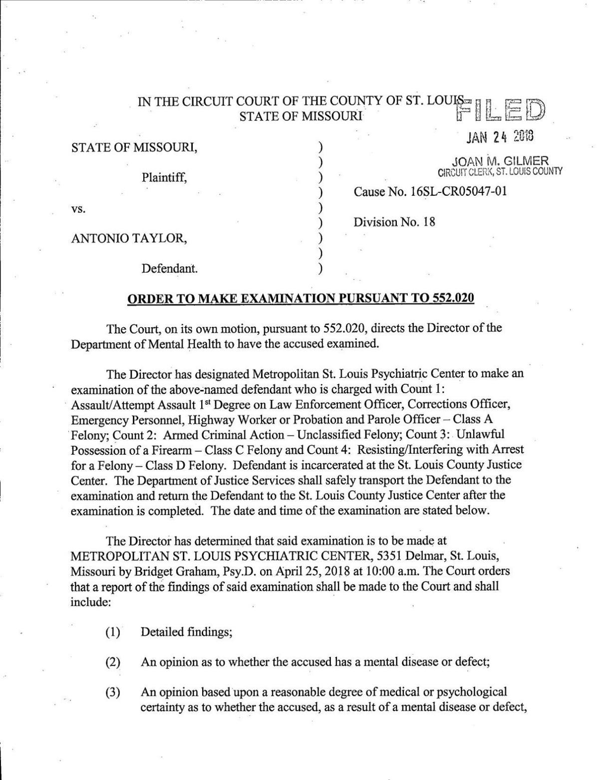 order for mental exam for antonio taylor online