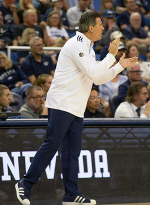 Nevada head coach Steve Alford during the second half of a basketball game against Liberty during the Second Round of the National Invitation Tournament played at Lawlor Events Center in Reno, Nev., Saturday, March 21, 2026.