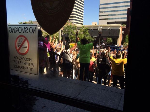 Protesters in Ferguson shooting outside St. Louis County Police headquarters