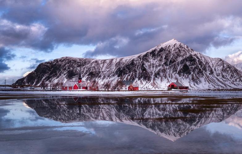 Tie 3rd place - -Reflection in a Field in Flakstad, Norway