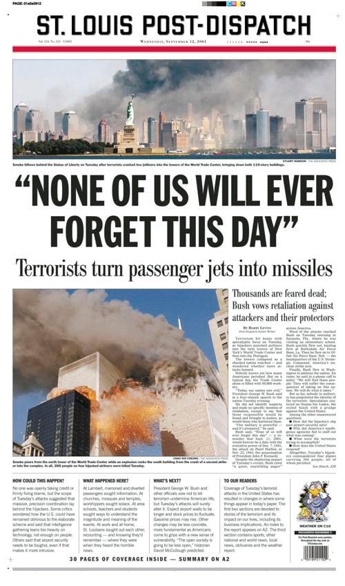 Post-Dispatch front page from 9/12/2001
