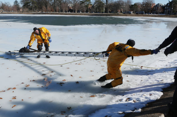 Fire Dept. Rescues dog from lake in O'Fallon Park