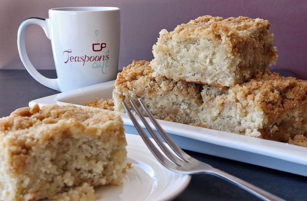 Banana Bread Crumb Cake is featured at Teaspoons Cafe