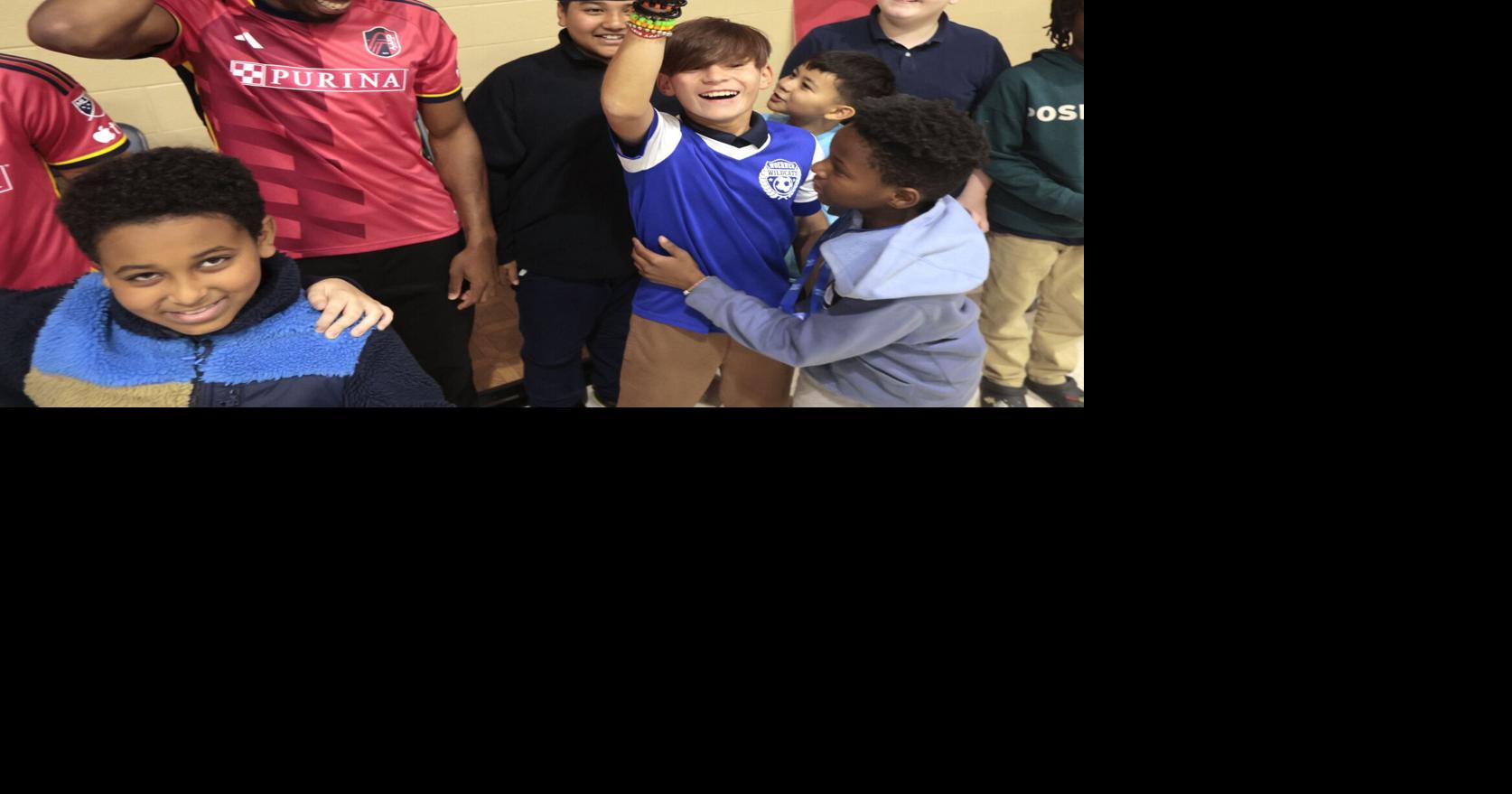 St. Louis City SC Indiana Vassilev and Jon Bell surprise students at