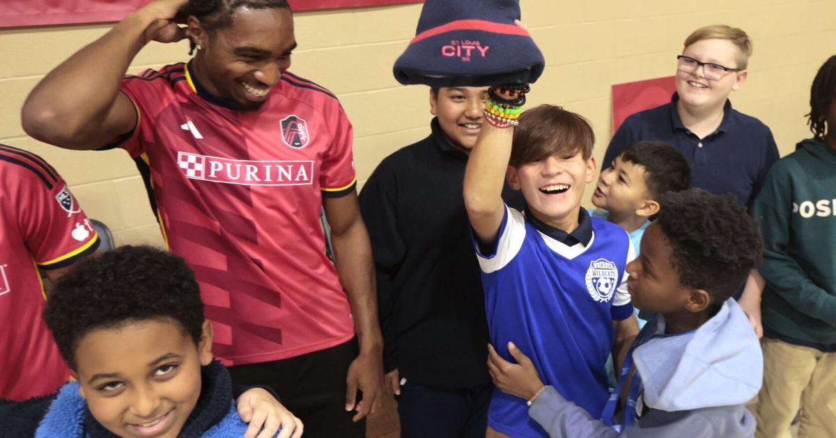 St. Louis City SC Indiana Vassilev and Jon Bell surprise students at