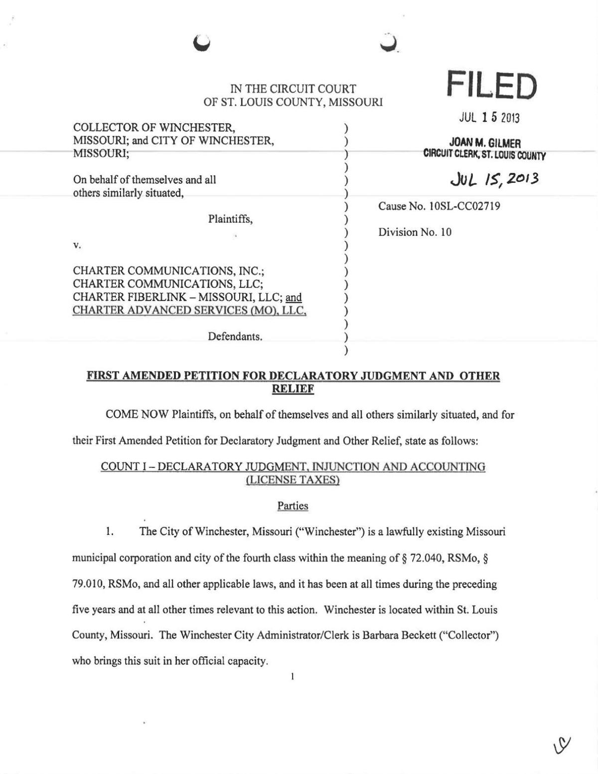 Winchester et al v Charter first amended lawsuit