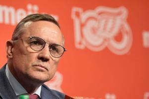 Detroit Red Wings general manager Steve Yzerman listens to a question from the media on Thursday, April 23, 2026 at Little Caesars Arena for the Wings season-ending news conference after missing the NHL playoffs again.