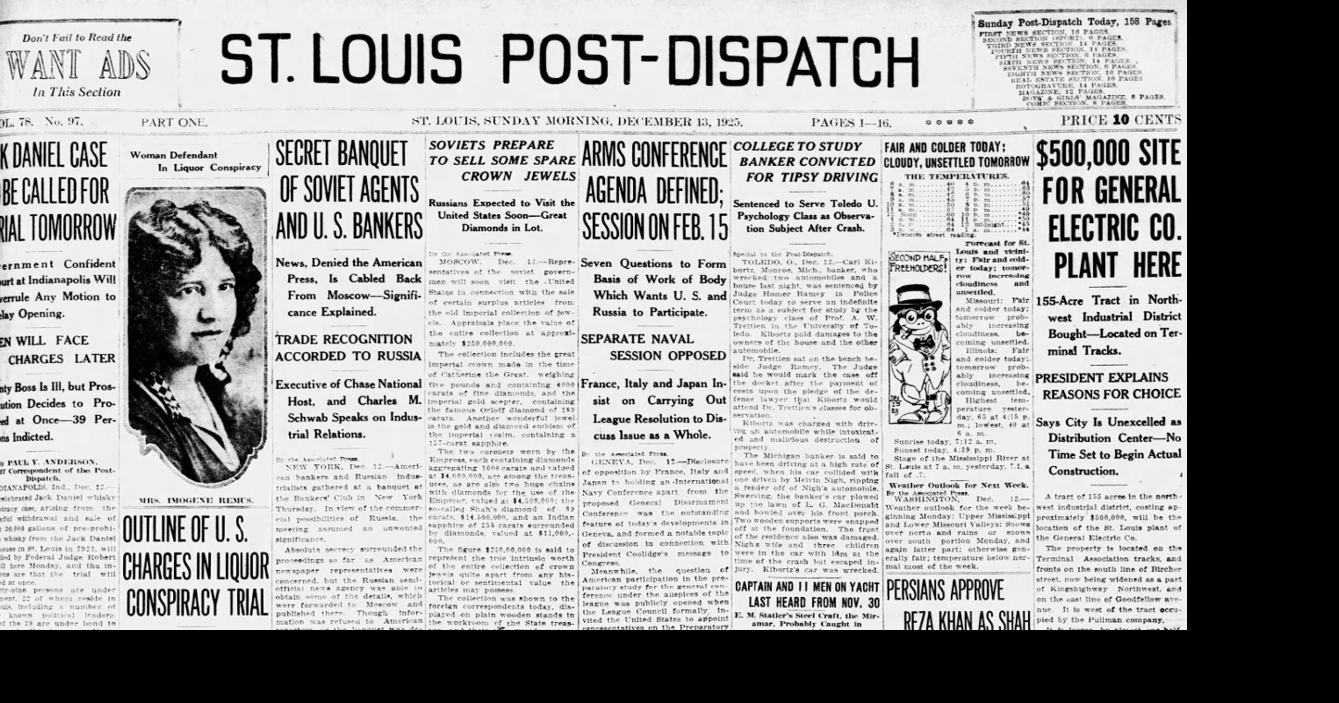 See the Dec. 13, 1925, front page: Soviets prepare to sell some spare crown jewels