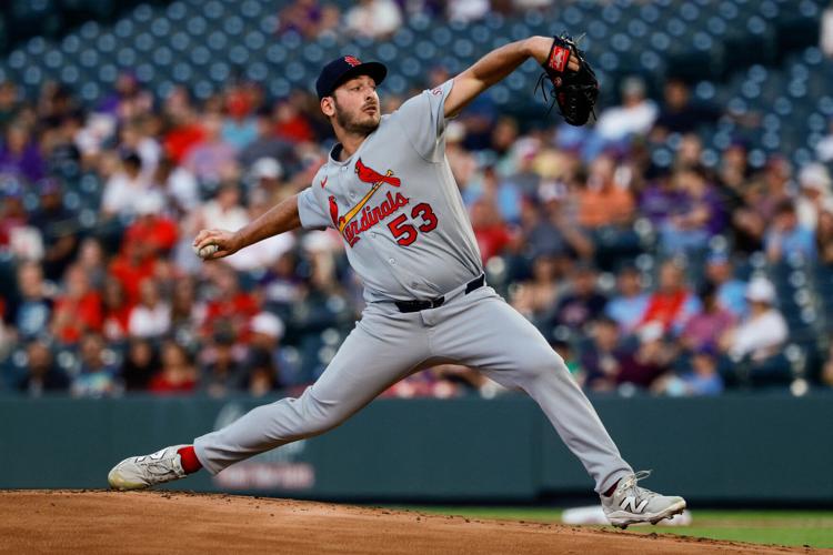 Sep 4, 2026; Denver, Colorado, USA; �����Ӱ�ԭ�� Cardinals starting pitcher Andre Pallante (53) pitches in the first inning against the Colorado Rockies at Coors Field. Mandatory Credit: Isaiah J. Downing-Imagn Images