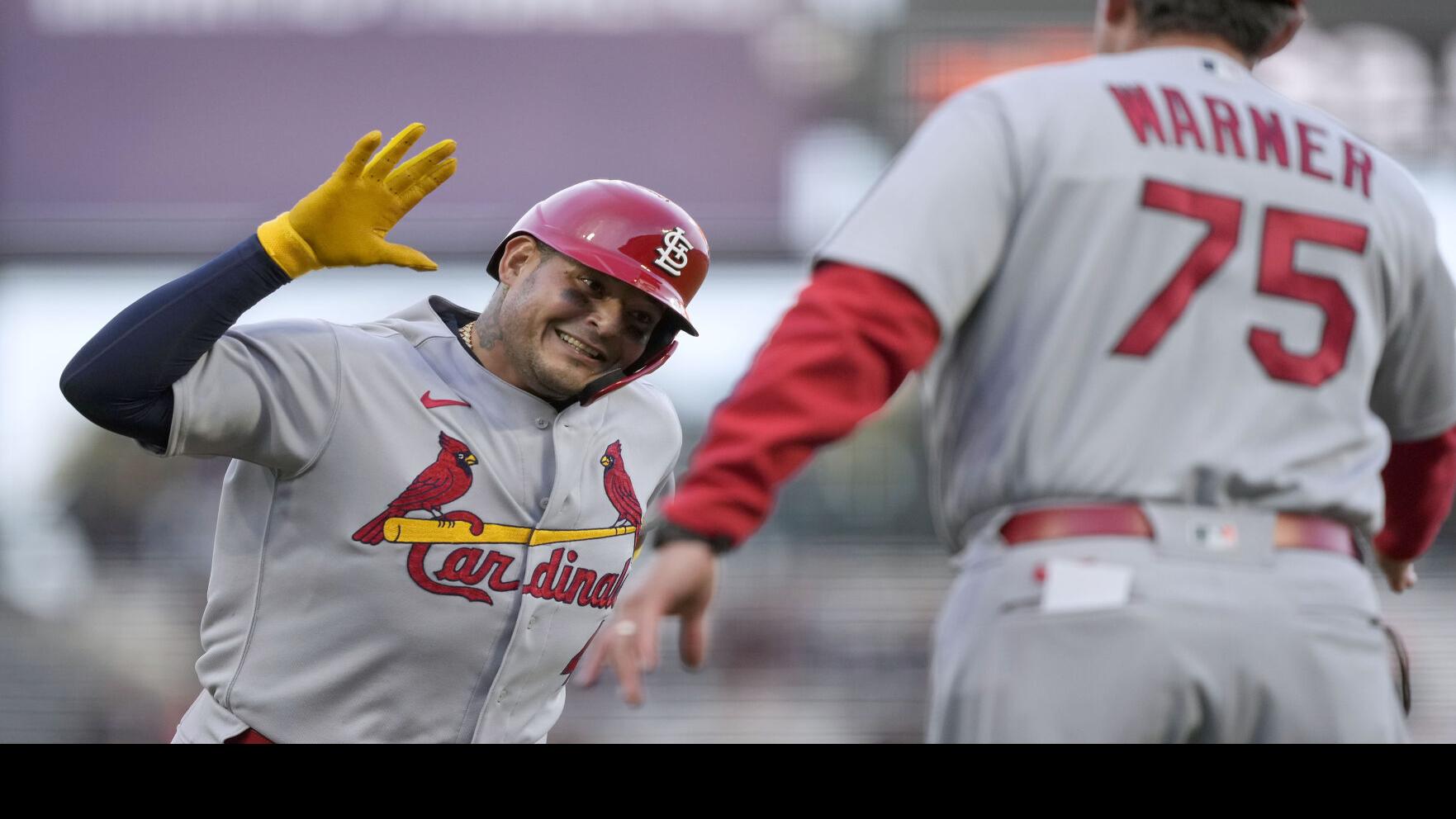 Molina's first homer of season starts Cardinals' 7-1 romp against nine Giants' pitchers
