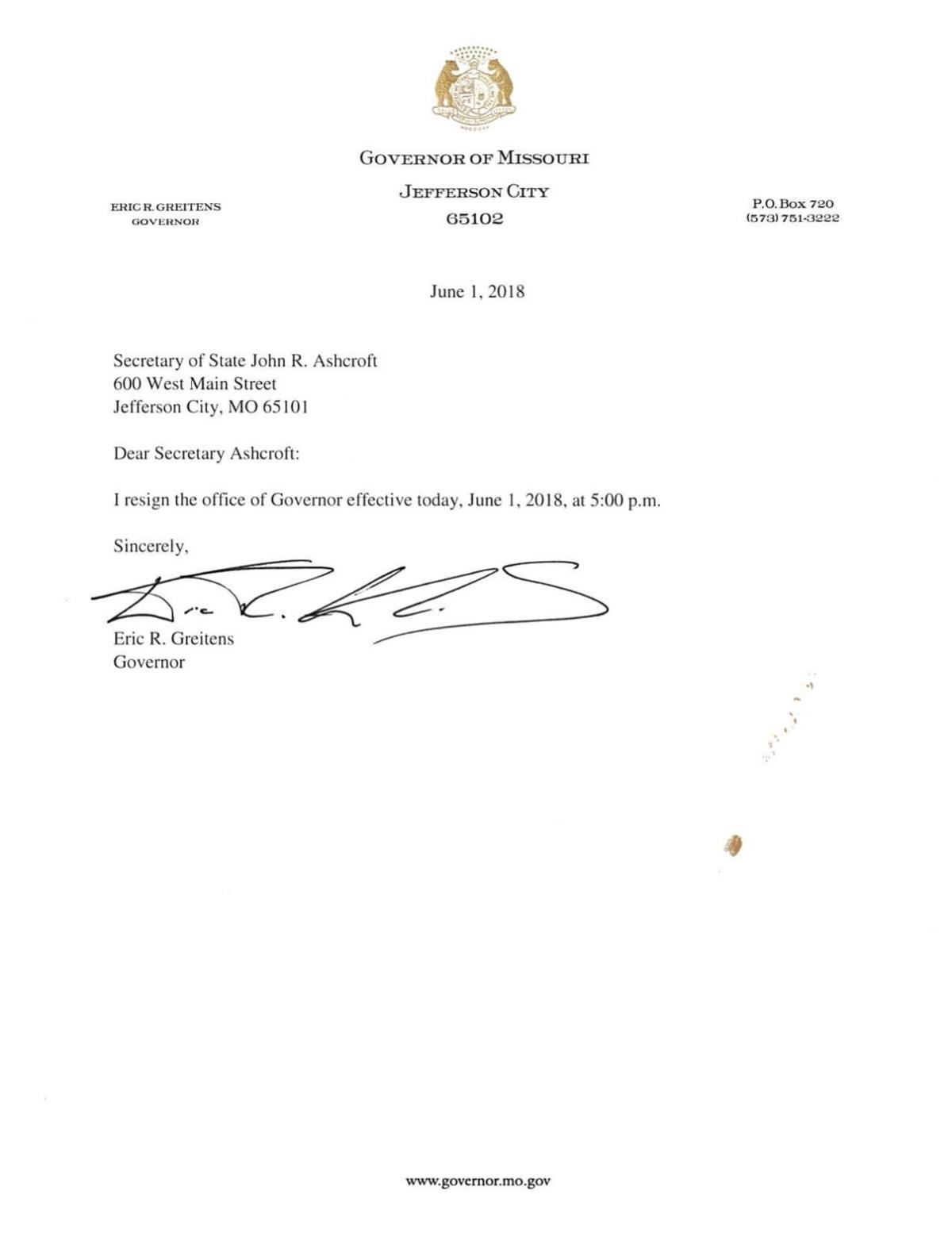eric greitens official resignation letter