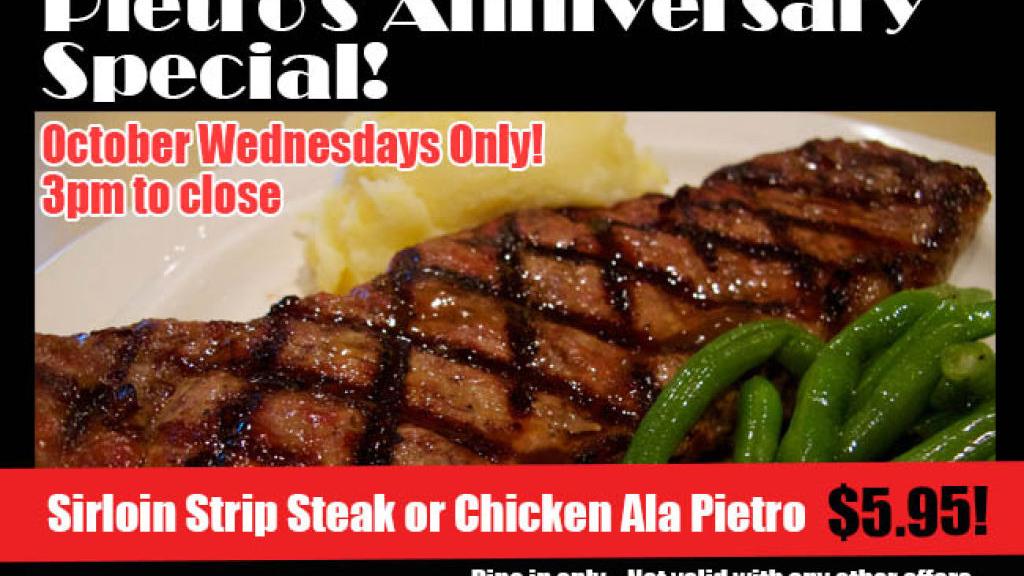 5 95 Strip Steak Special At Pietro S Restaurant On Wednesdays