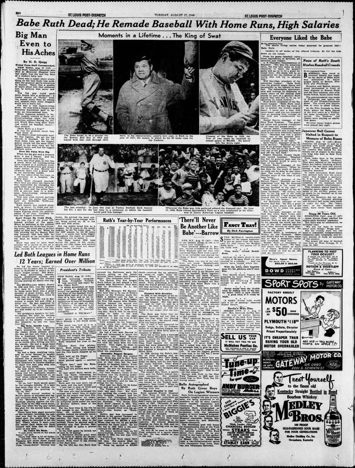 Lot Detail - 1948 Babe Ruth Dies Newspaper