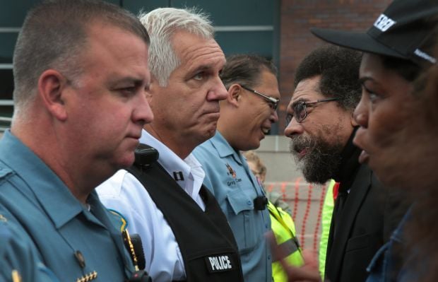 Clergy demonstrates at Ferguson Police Department