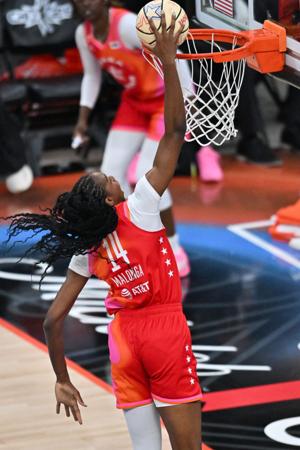 Team Coop center Dominique Malonga (14) dunks in the first half against Team Spoon during the 2026 WNBA All Star Game at United Center in Chicago on Saturday, July 25, 2026.