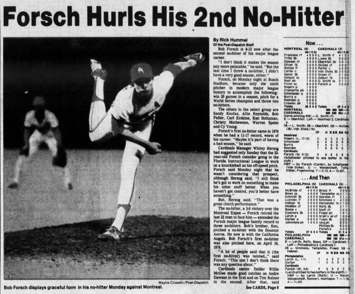 Bob Forsch plunks Gary Carter in the rear, then throws a no-hitter