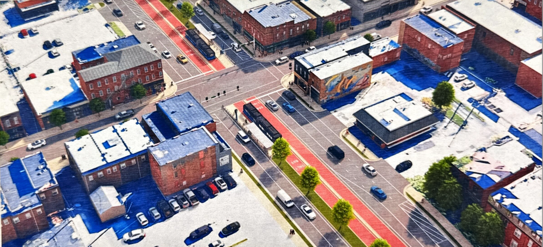Rendering of Bus Rapid Transit on Jefferson Avenue from above