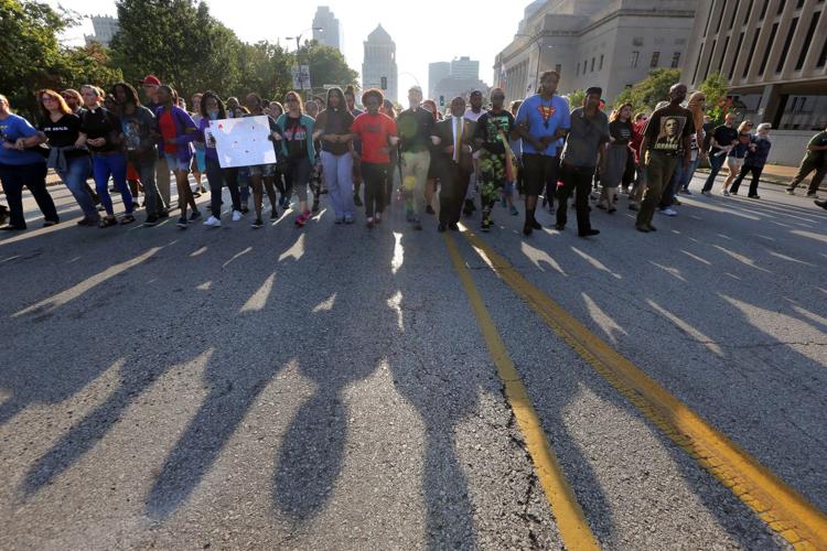Silent march down Market Street in downtown St. Louis