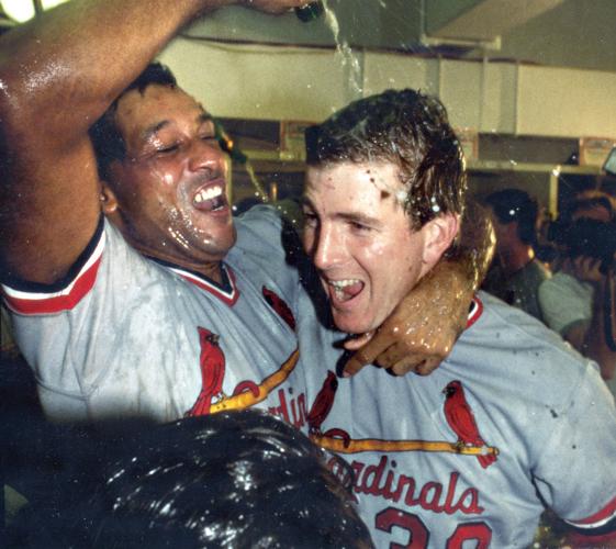 Joaquin Andujar of the St. Louis Cardinals is carried off the