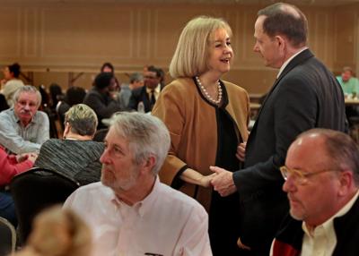 Democratic mayoral candidate Alderman Lyda Krewson lunches at the Cedars after primary win