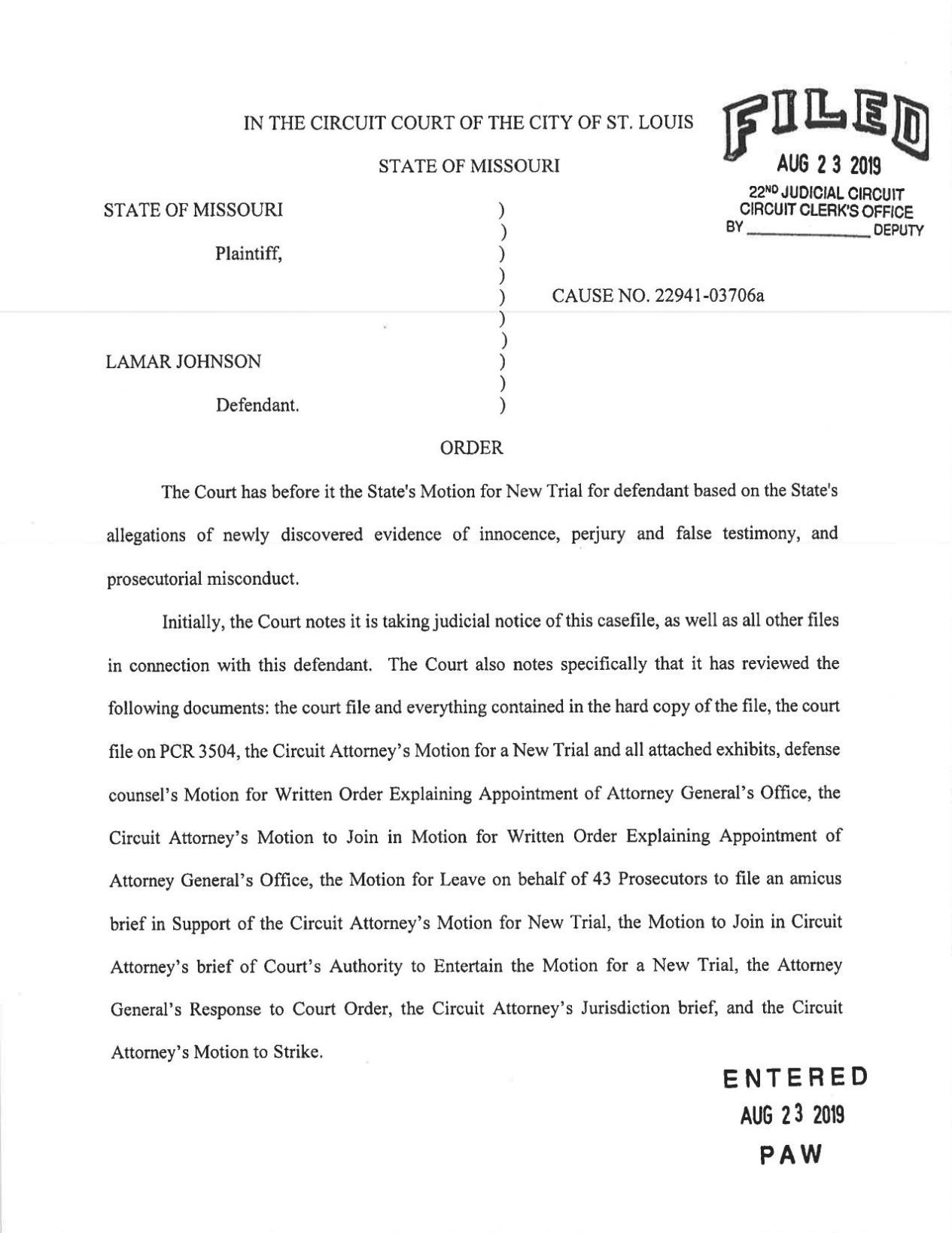 Read: Judge Elizabeth Hogan's Order In Lamar Johnson Case