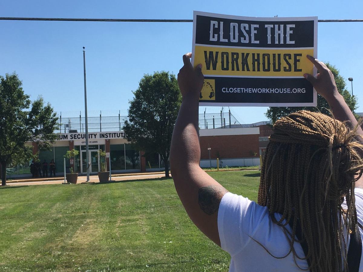 Protester outside St. Louis' Medium Security Institution