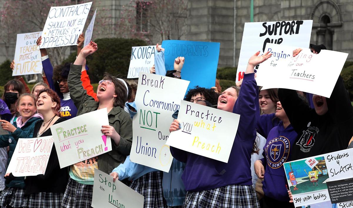 Catholic students rally to support teachers