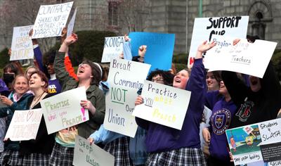 Catholic students rally to support teachers