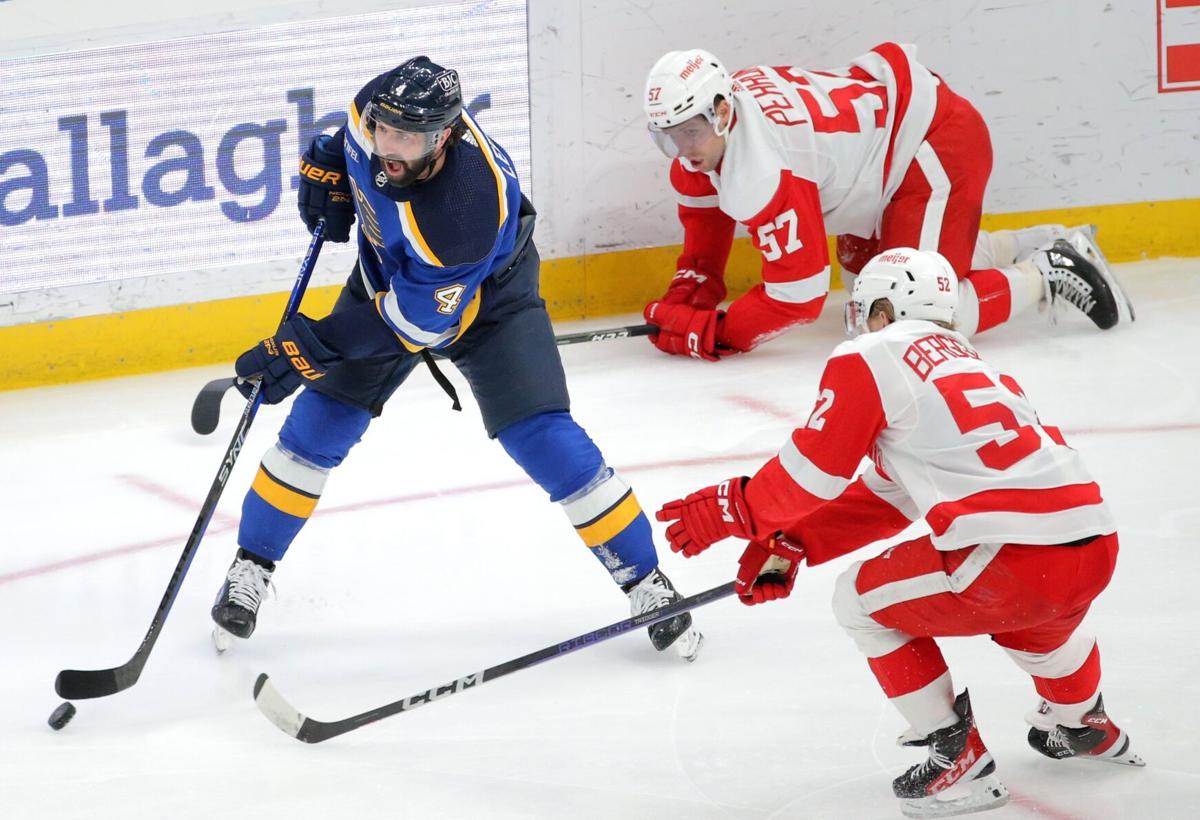 Detroit Red Wings left wing David Perron (57) shoots the puck past